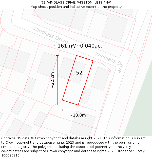52, WINDLASS DRIVE, WIGSTON, LE18 4NW: Plot and title map