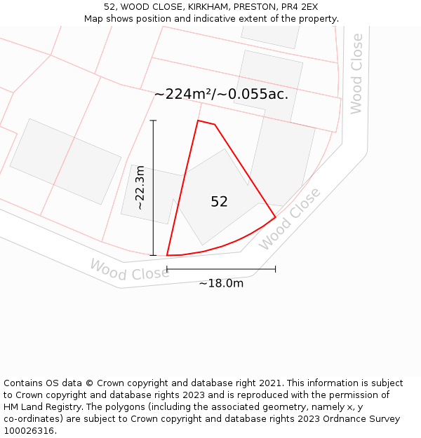 52, WOOD CLOSE, KIRKHAM, PRESTON, PR4 2EX: Plot and title map