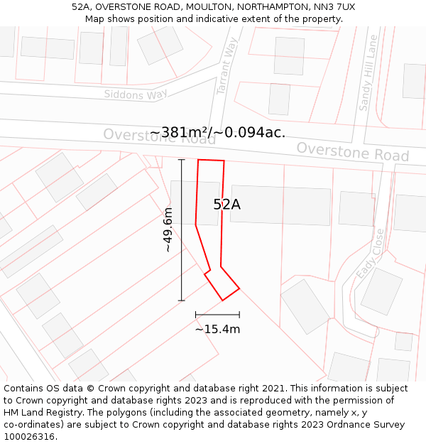 52A, OVERSTONE ROAD, MOULTON, NORTHAMPTON, NN3 7UX: Plot and title map