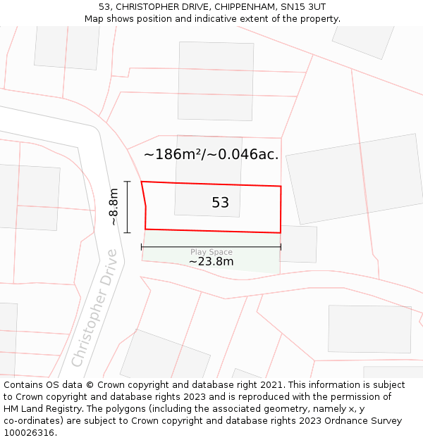 53, CHRISTOPHER DRIVE, CHIPPENHAM, SN15 3UT: Plot and title map