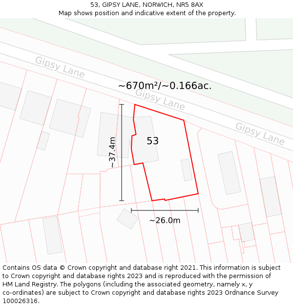 53, GIPSY LANE, NORWICH, NR5 8AX: Plot and title map