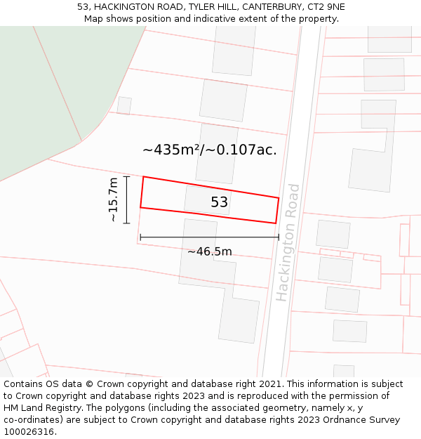 53, HACKINGTON ROAD, TYLER HILL, CANTERBURY, CT2 9NE: Plot and title map