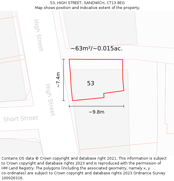 53, HIGH STREET, SANDWICH, CT13 9EG: Plot and title map
