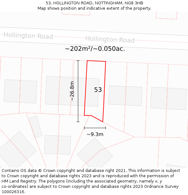 53, HOLLINGTON ROAD, NOTTINGHAM, NG8 3HB: Plot and title map
