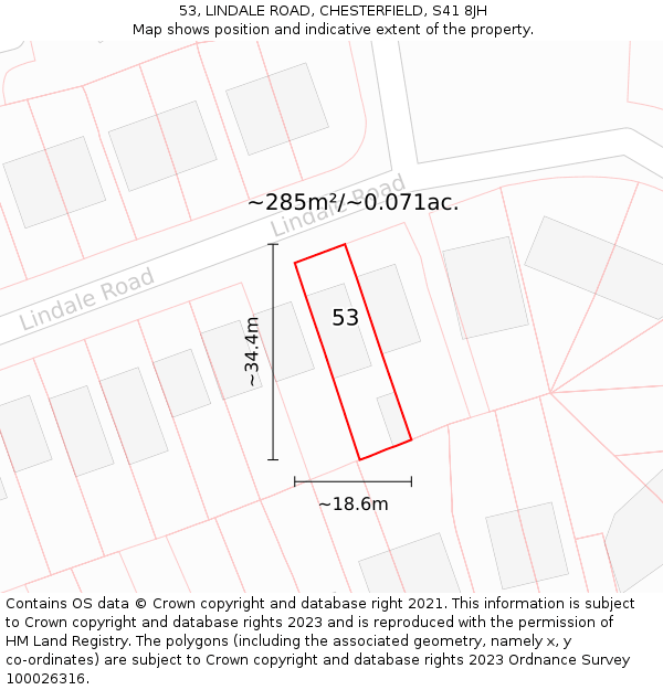 53, LINDALE ROAD, CHESTERFIELD, S41 8JH: Plot and title map