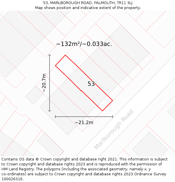 53, MARLBOROUGH ROAD, FALMOUTH, TR11 3LJ: Plot and title map