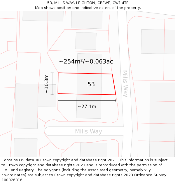 53, MILLS WAY, LEIGHTON, CREWE, CW1 4TF: Plot and title map