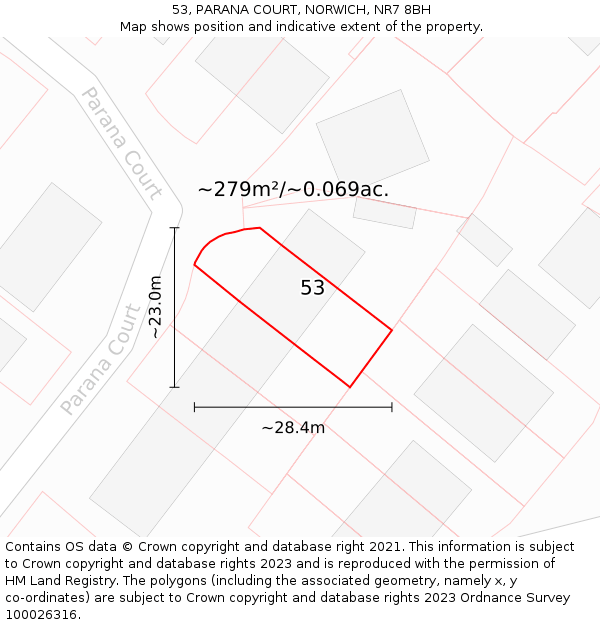 53, PARANA COURT, NORWICH, NR7 8BH: Plot and title map