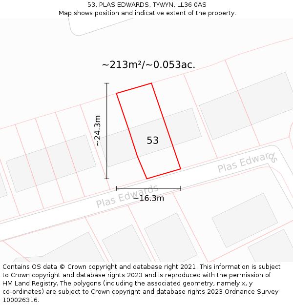 53, PLAS EDWARDS, TYWYN, LL36 0AS: Plot and title map