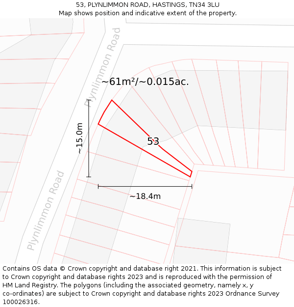 53, PLYNLIMMON ROAD, HASTINGS, TN34 3LU: Plot and title map