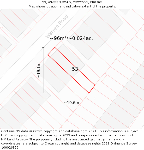 53, WARREN ROAD, CROYDON, CR0 6PF: Plot and title map