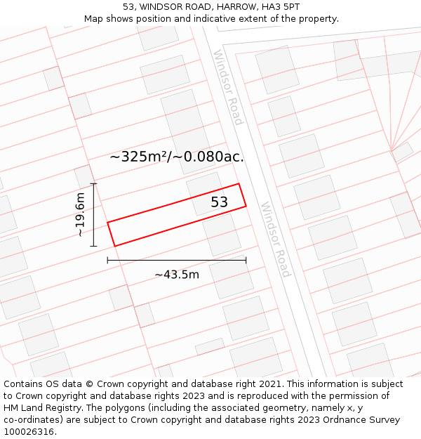 53, WINDSOR ROAD, HARROW, HA3 5PT: Plot and title map