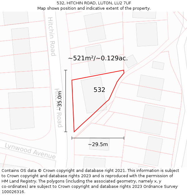 532, HITCHIN ROAD, LUTON, LU2 7UF: Plot and title map