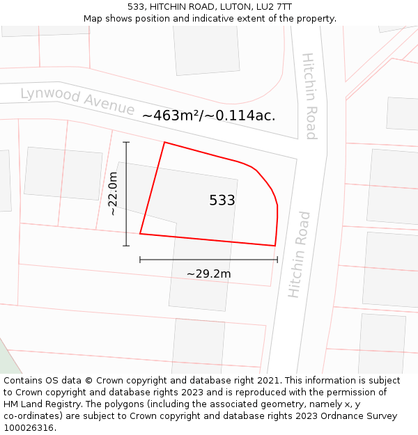533, HITCHIN ROAD, LUTON, LU2 7TT: Plot and title map