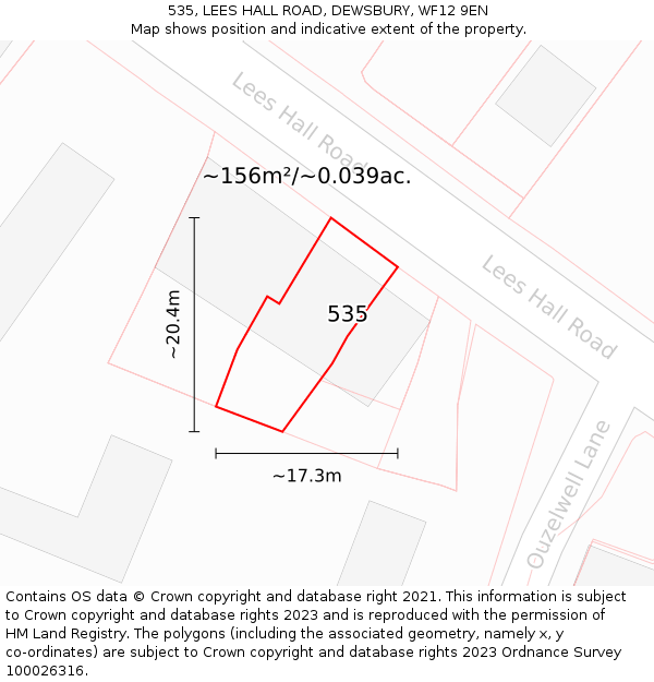 535, LEES HALL ROAD, DEWSBURY, WF12 9EN: Plot and title map