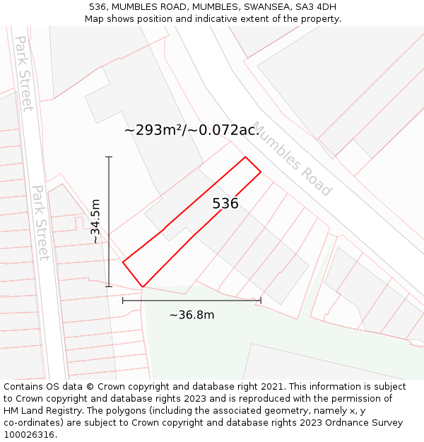 536, MUMBLES ROAD, MUMBLES, SWANSEA, SA3 4DH: Plot and title map