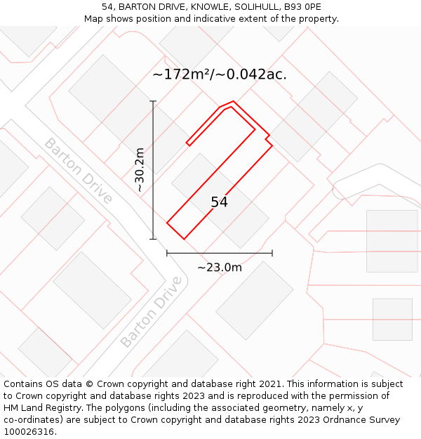 54, BARTON DRIVE, KNOWLE, SOLIHULL, B93 0PE: Plot and title map