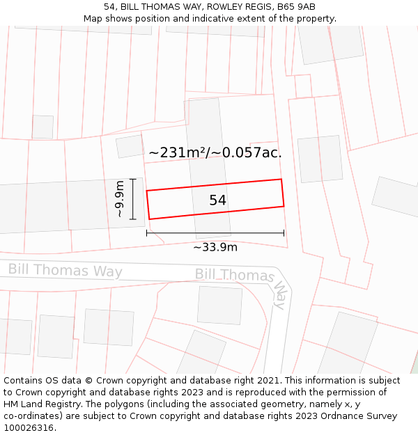 54, BILL THOMAS WAY, ROWLEY REGIS, B65 9AB: Plot and title map
