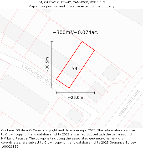 54, CARTWRIGHT WAY, CANNOCK, WS11 0LS: Plot and title map