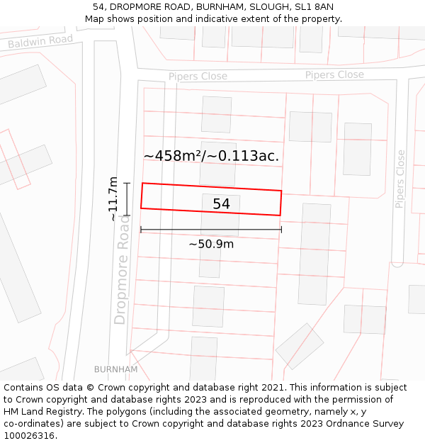 54, DROPMORE ROAD, BURNHAM, SLOUGH, SL1 8AN: Plot and title map
