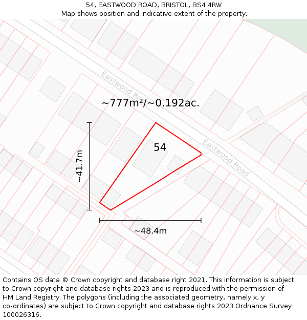 54, EASTWOOD ROAD, BRISTOL, BS4 4RW: Plot and title map