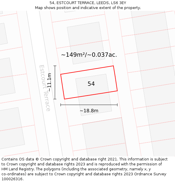 54, ESTCOURT TERRACE, LEEDS, LS6 3EY: Plot and title map