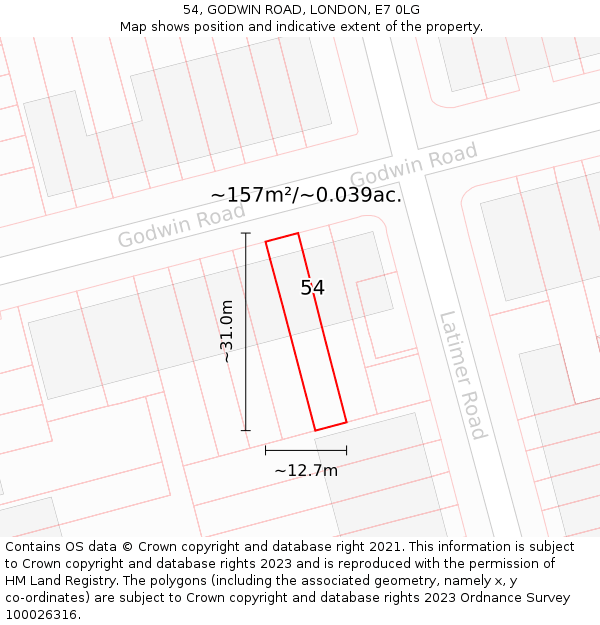 54, GODWIN ROAD, LONDON, E7 0LG: Plot and title map