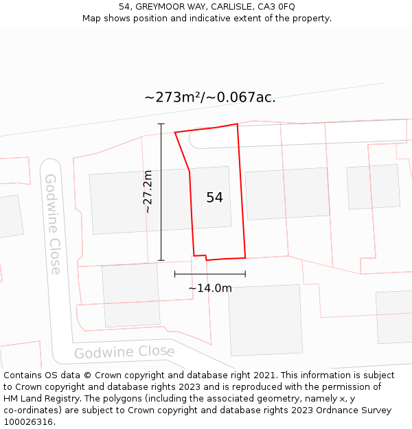 54, GREYMOOR WAY, CARLISLE, CA3 0FQ: Plot and title map