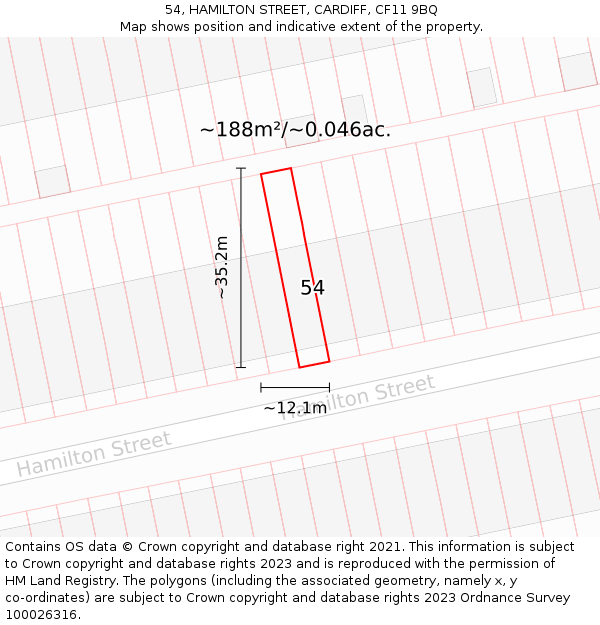 54, HAMILTON STREET, CARDIFF, CF11 9BQ: Plot and title map