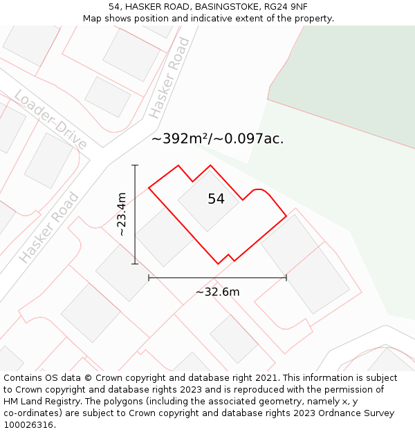 54, HASKER ROAD, BASINGSTOKE, RG24 9NF: Plot and title map