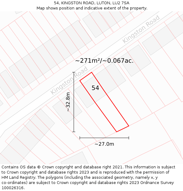 54, KINGSTON ROAD, LUTON, LU2 7SA: Plot and title map