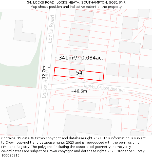 54, LOCKS ROAD, LOCKS HEATH, SOUTHAMPTON, SO31 6NR: Plot and title map