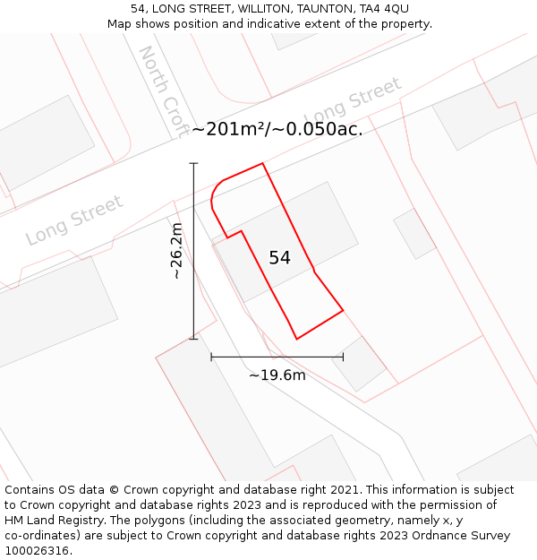 54, LONG STREET, WILLITON, TAUNTON, TA4 4QU: Plot and title map