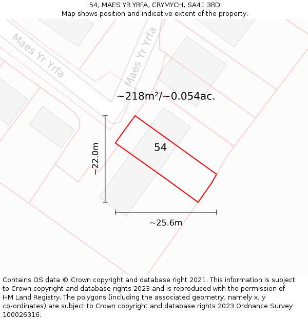 54, MAES YR YRFA, CRYMYCH, SA41 3RD: Plot and title map