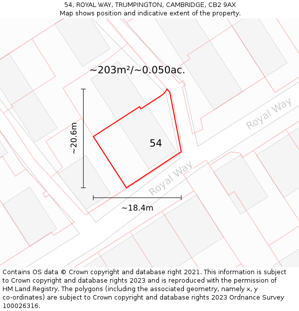 54, ROYAL WAY, TRUMPINGTON, CAMBRIDGE, CB2 9AX: Plot and title map