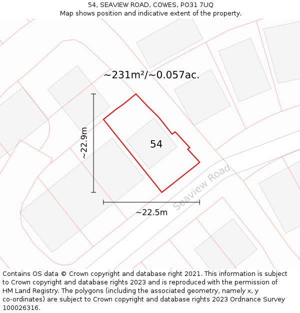 54, SEAVIEW ROAD, COWES, PO31 7UQ: Plot and title map
