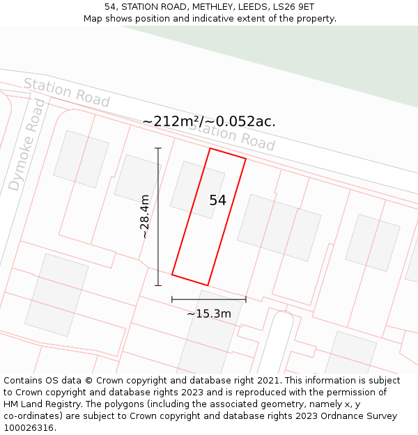 54, STATION ROAD, METHLEY, LEEDS, LS26 9ET: Plot and title map