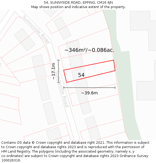 54, SUNNYSIDE ROAD, EPPING, CM16 4JN: Plot and title map