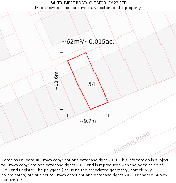 54, TRUMPET ROAD, CLEATOR, CA23 3EF: Plot and title map