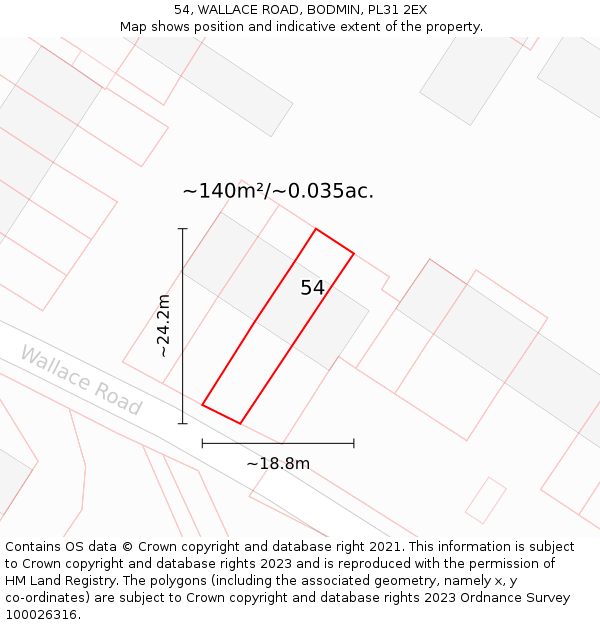 54, WALLACE ROAD, BODMIN, PL31 2EX: Plot and title map