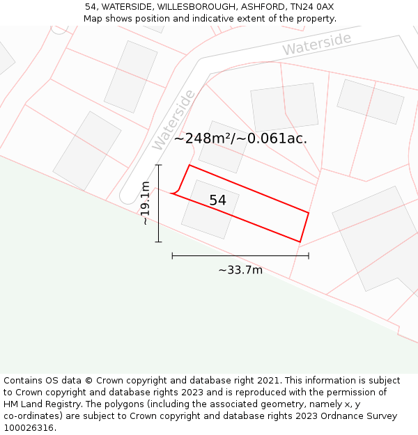 54, WATERSIDE, WILLESBOROUGH, ASHFORD, TN24 0AX: Plot and title map