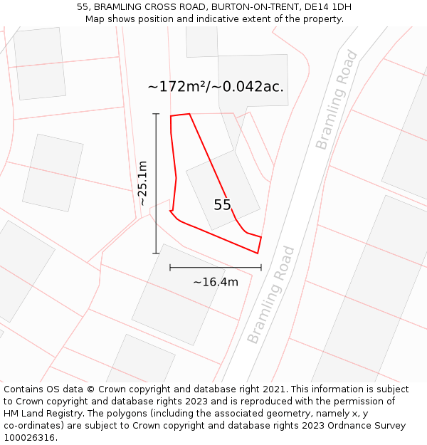 55, BRAMLING CROSS ROAD, BURTON-ON-TRENT, DE14 1DH: Plot and title map