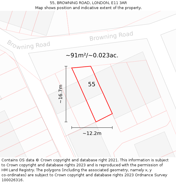 55, BROWNING ROAD, LONDON, E11 3AR: Plot and title map
