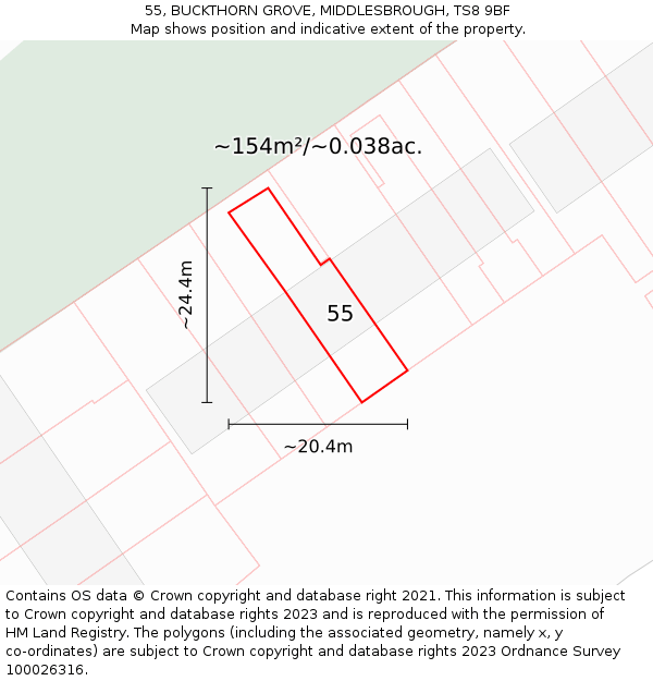 55, BUCKTHORN GROVE, MIDDLESBROUGH, TS8 9BF: Plot and title map
