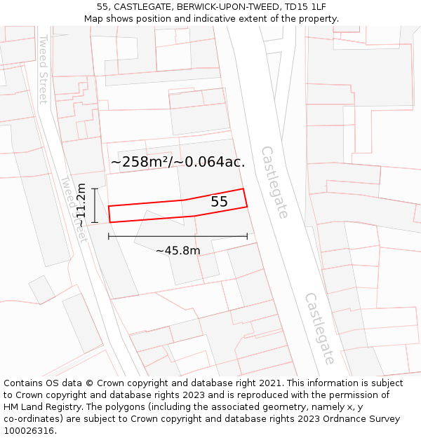 55, CASTLEGATE, BERWICK-UPON-TWEED, TD15 1LF: Plot and title map