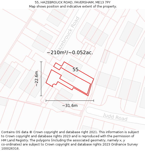 55, HAZEBROUCK ROAD, FAVERSHAM, ME13 7PY: Plot and title map