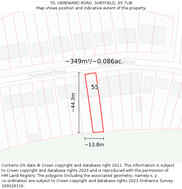 55, HEREWARD ROAD, SHEFFIELD, S5 7UB: Plot and title map
