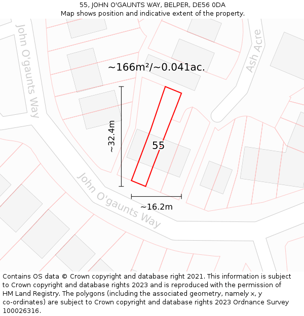 55, JOHN O'GAUNTS WAY, BELPER, DE56 0DA: Plot and title map