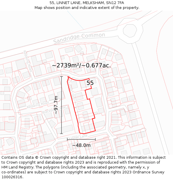 55, LINNET LANE, MELKSHAM, SN12 7FA: Plot and title map
