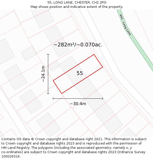 55, LONG LANE, CHESTER, CH2 2PG: Plot and title map